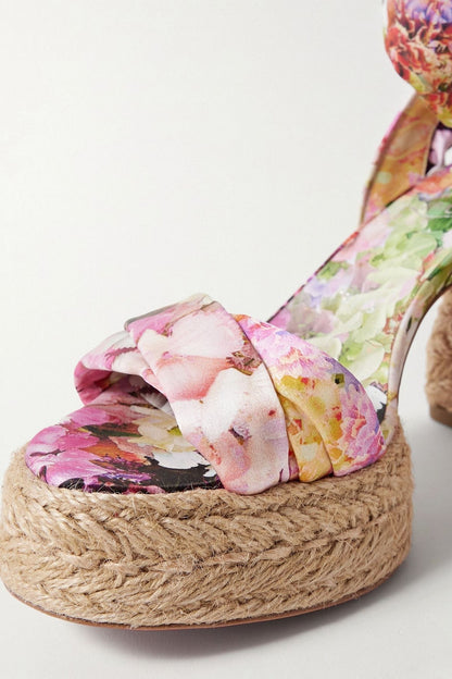 Christian Louboutin Mariza Du Desert 95 Floral-Print Satin Espadrille Platform Sandals Multicolor Women's