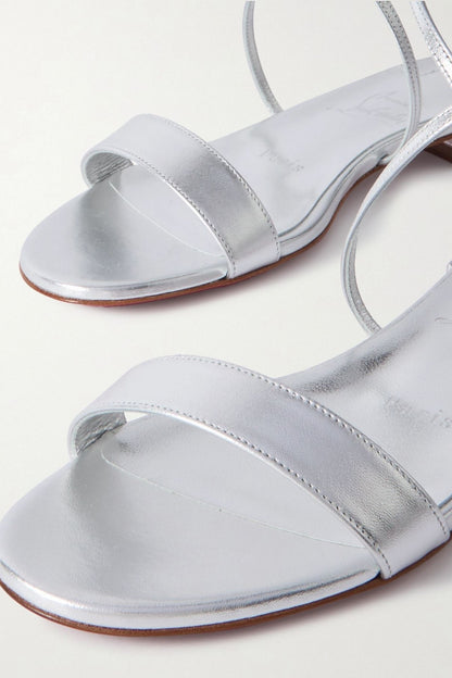 Christian Louboutin Miss Choca Metallic Leather Sandals Silver Women's