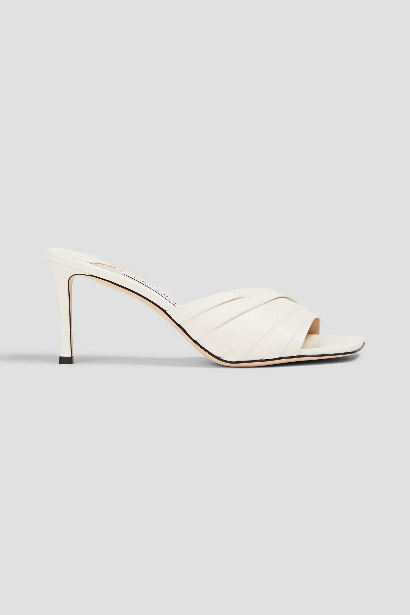 Jimmy Choo Basil 75 Ruched Leather Mules Ecru Women's