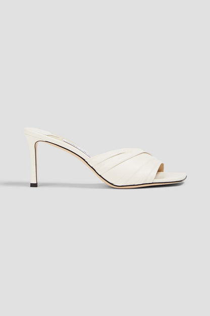 Jimmy Choo Basil 75 Ruched Leather Mules Ecru Women's