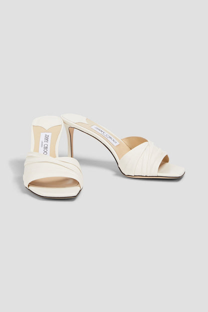 Jimmy Choo Basil 75 Ruched Leather Mules Ecru Women's