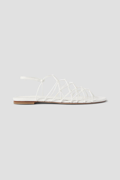 Staud Gio Knotted Elastic And Leather Sandals White Women's