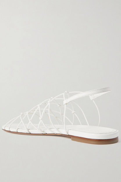 Staud Gio Knotted Elastic And Leather Sandals White Women's