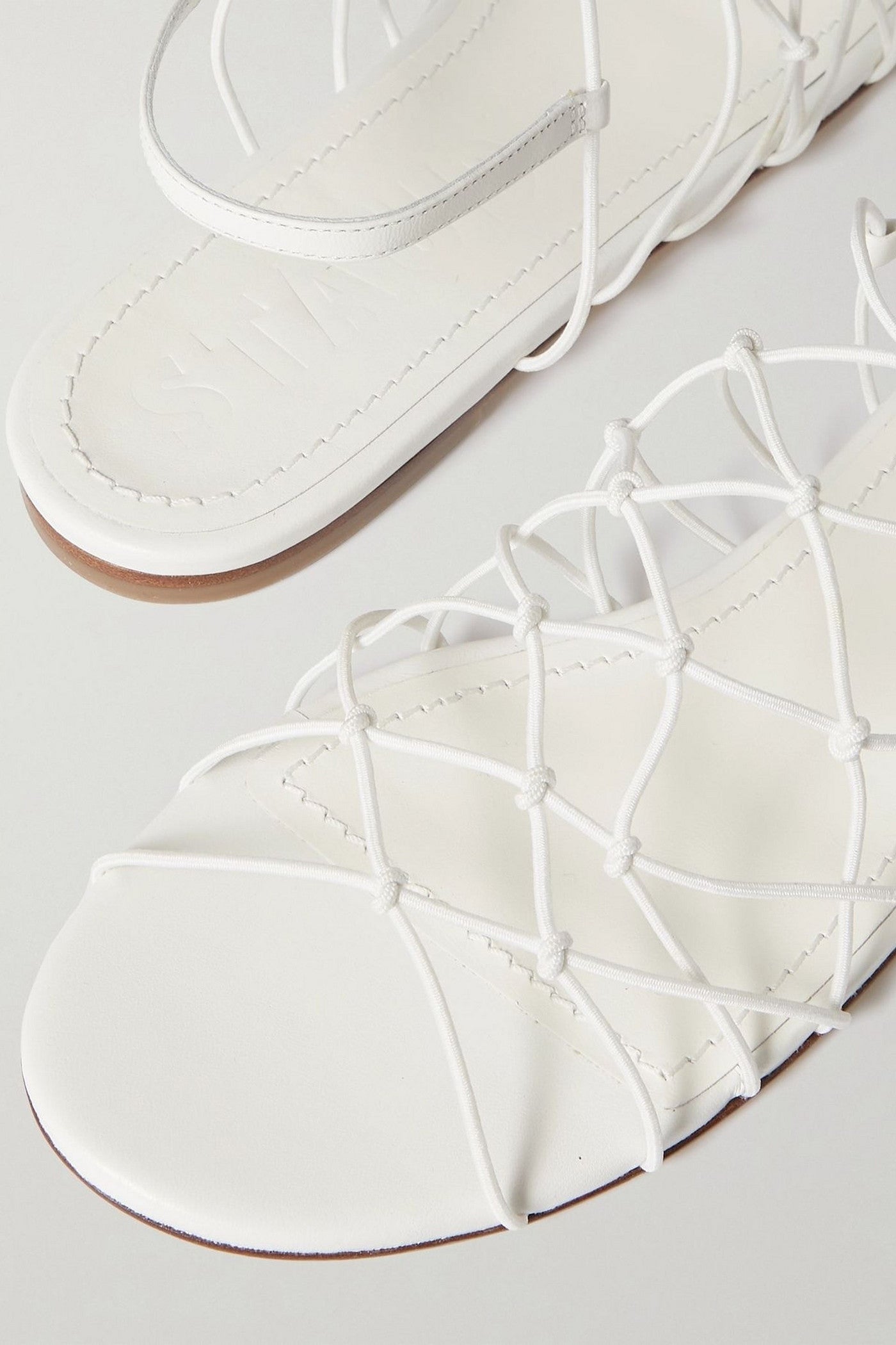 Staud Gio Knotted Elastic And Leather Sandals White Women's