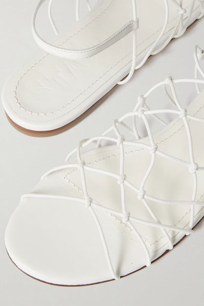 Staud Gio Knotted Elastic And Leather Sandals White Women's