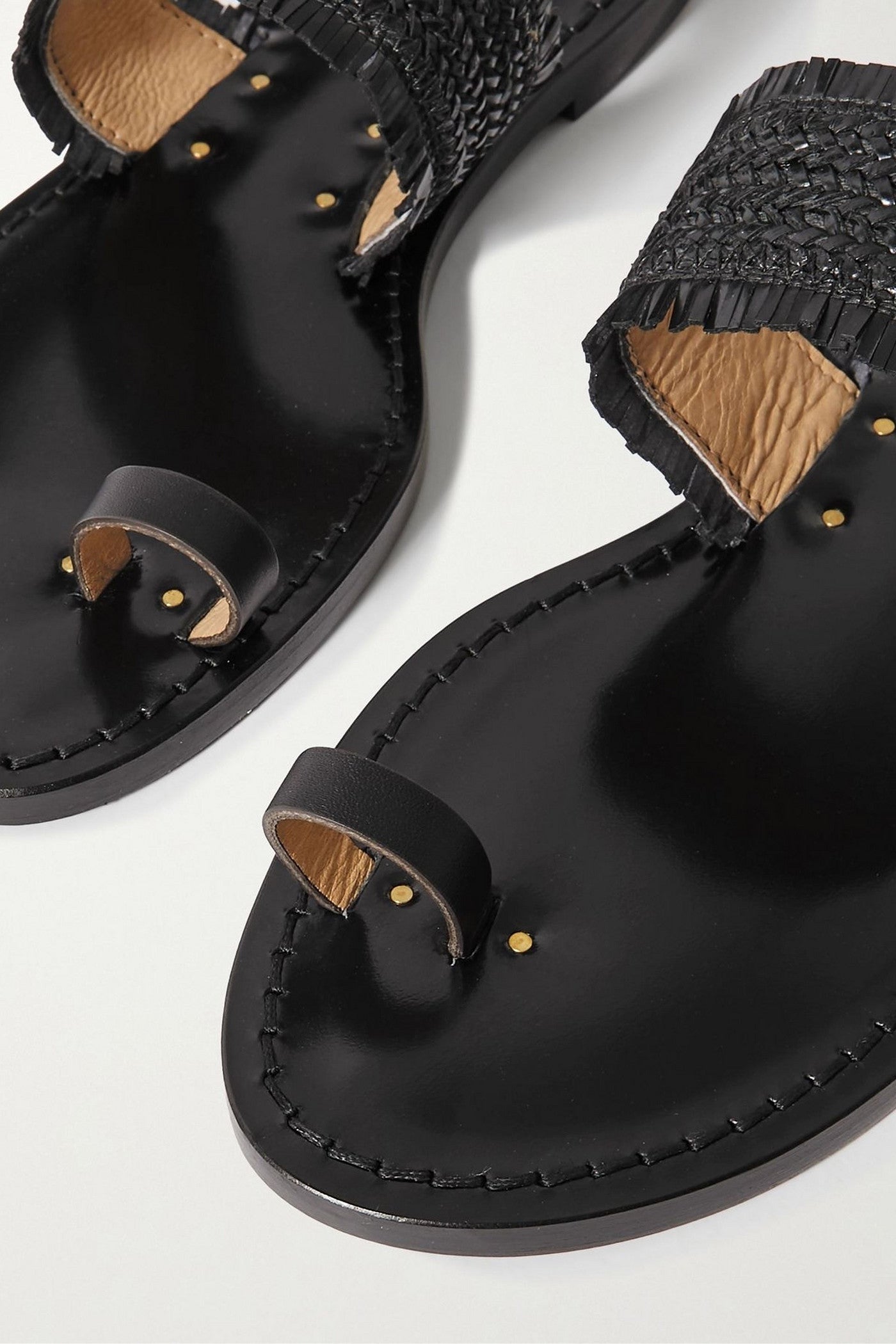 Amanu The Shela Fringed Braided Leather Slides Black Women's