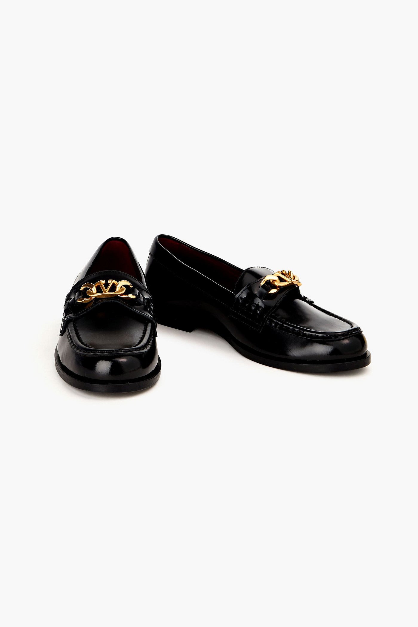 Valentino Garavani Vlogo Chain Leather Loafers Black Women's
