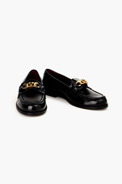 Valentino Garavani Vlogo Chain Leather Loafers Black Women's