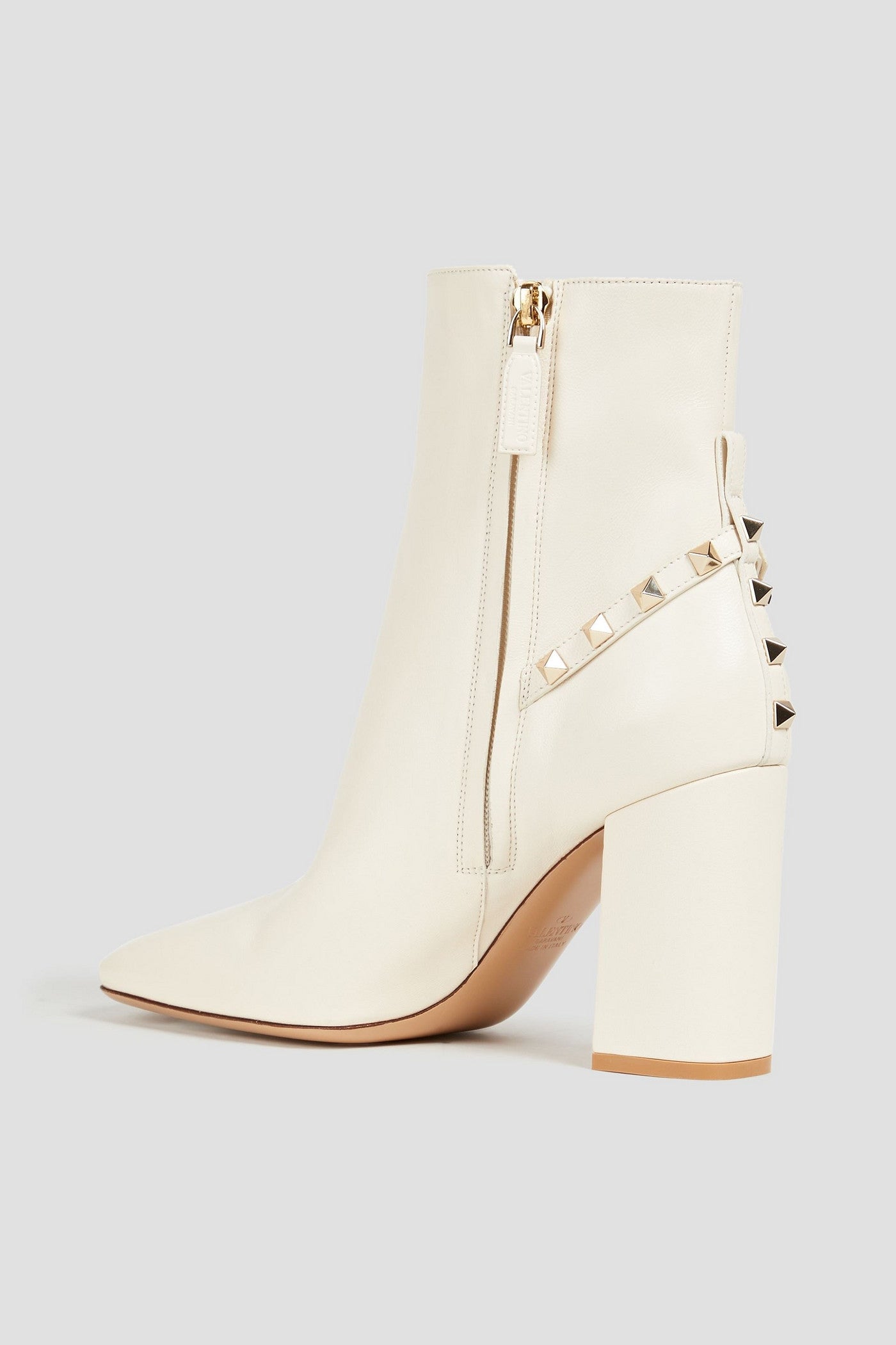 Valentino Garavani Rockstud Leather Ankle Boots Ivory Women's