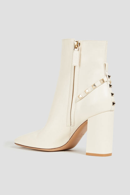 Valentino Garavani Rockstud Leather Ankle Boots Ivory Women's