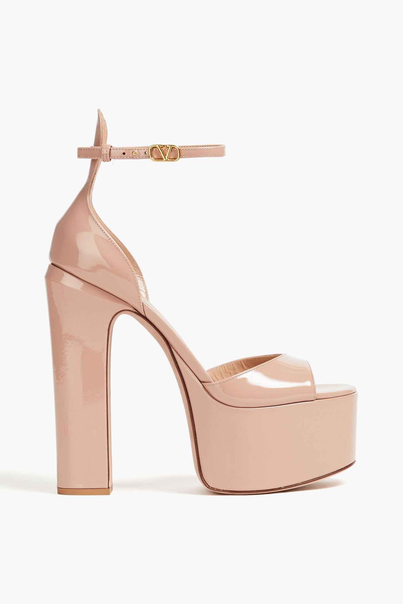 Valentino Garavani Tan-Go Patent-Leather Platform Sandals Neutral Women's