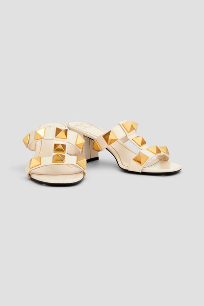 Valentino Garavani Roman Stud Leather Mules Ivory Women's