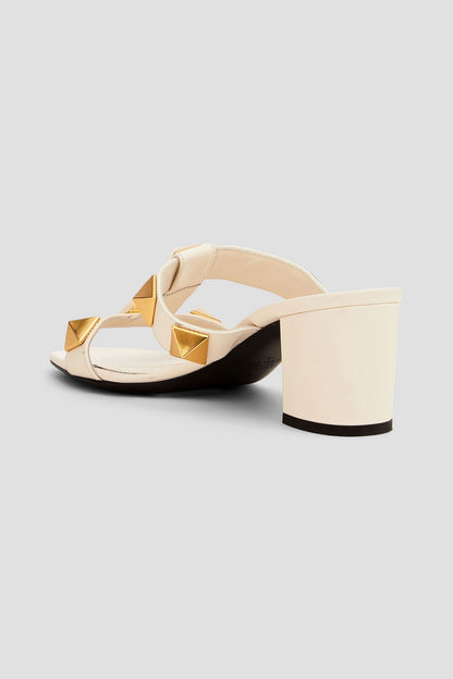 Valentino Garavani Roman Stud Leather Mules Ivory Women's