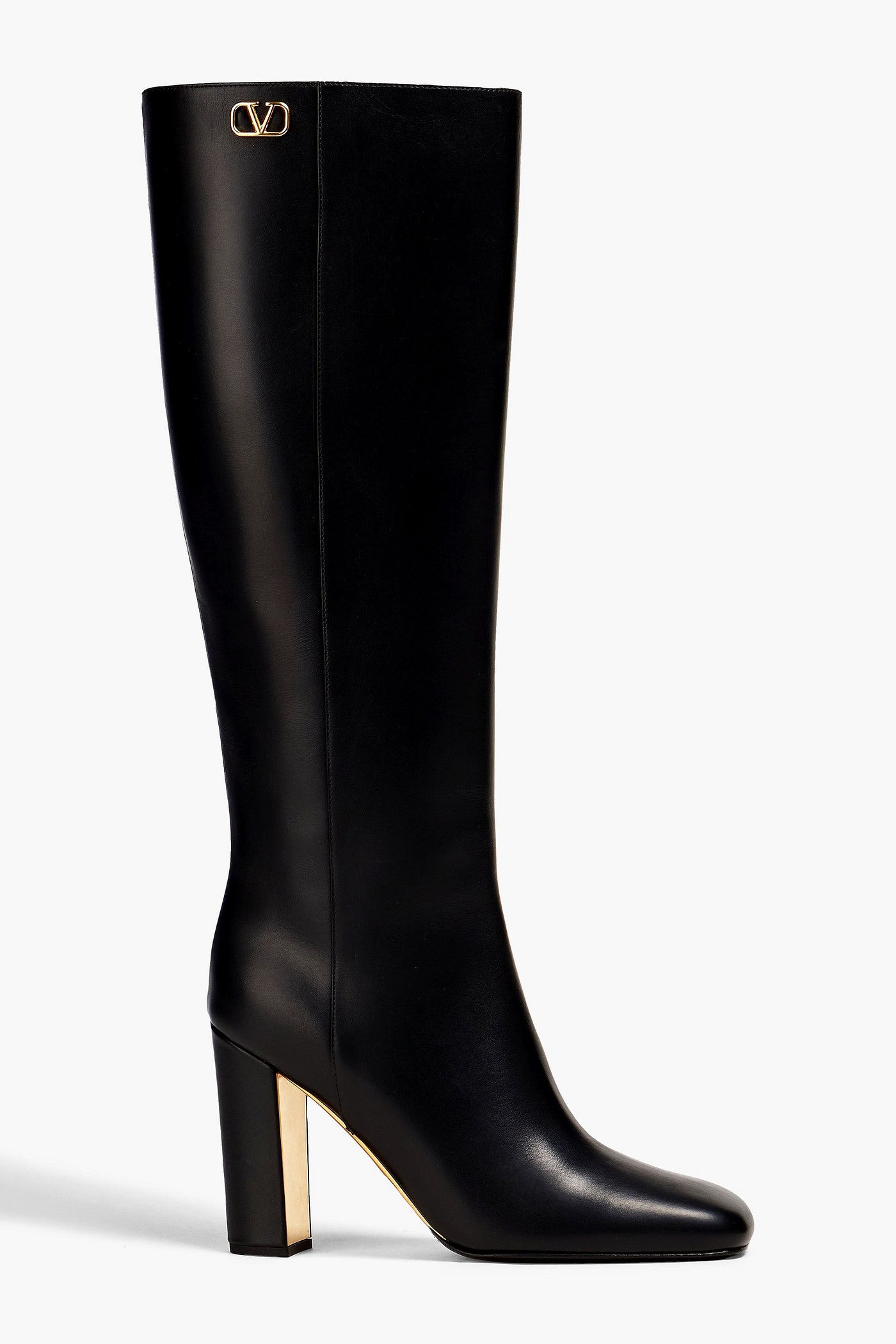 Valentino Garavani Vlogo Leather Knee Boots Black Women's
