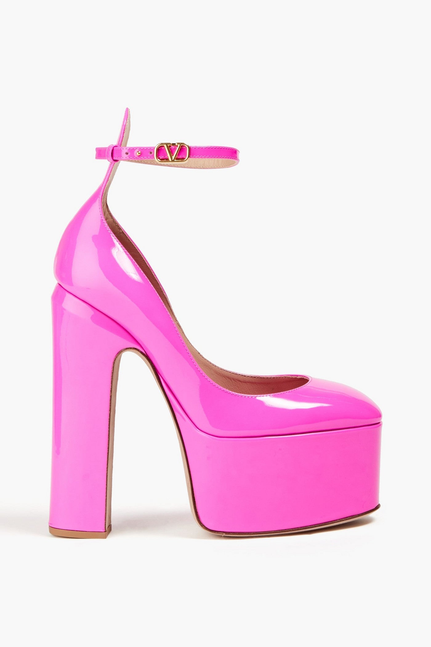 Valentino Garavani Tan-Go Patent-Leather Platform Pumps Bright Pink Women's