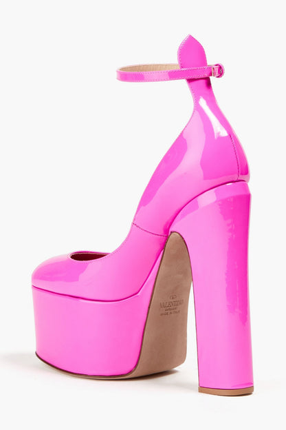 Valentino Garavani Tan-Go Patent-Leather Platform Pumps Bright Pink Women's