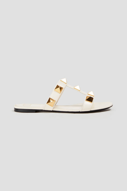 Valentino Garavani Roman Stud Leather Sandals Ivory Women's