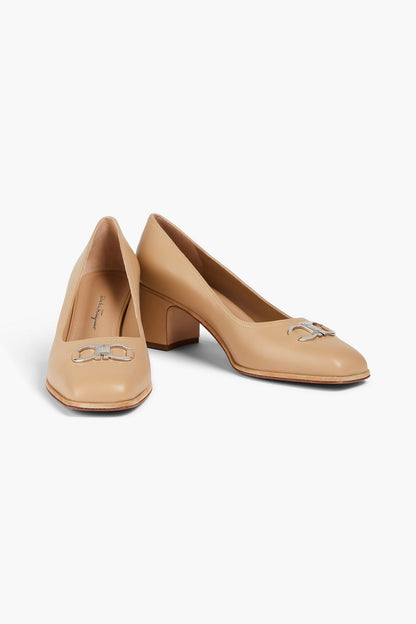 Ferragamo Comiso Embellished Leather Pumps Beige Women's