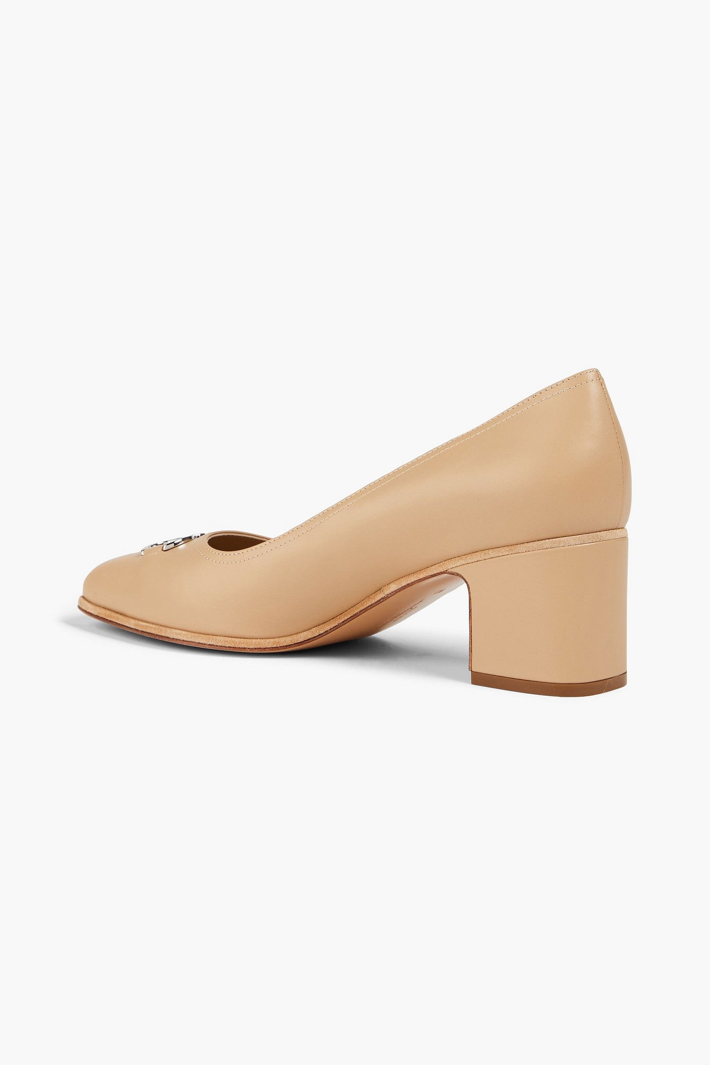 Ferragamo Comiso Embellished Leather Pumps Beige Women's