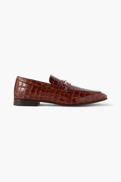 Christian Louboutin Embellished Croc-Effect Loafers Brown