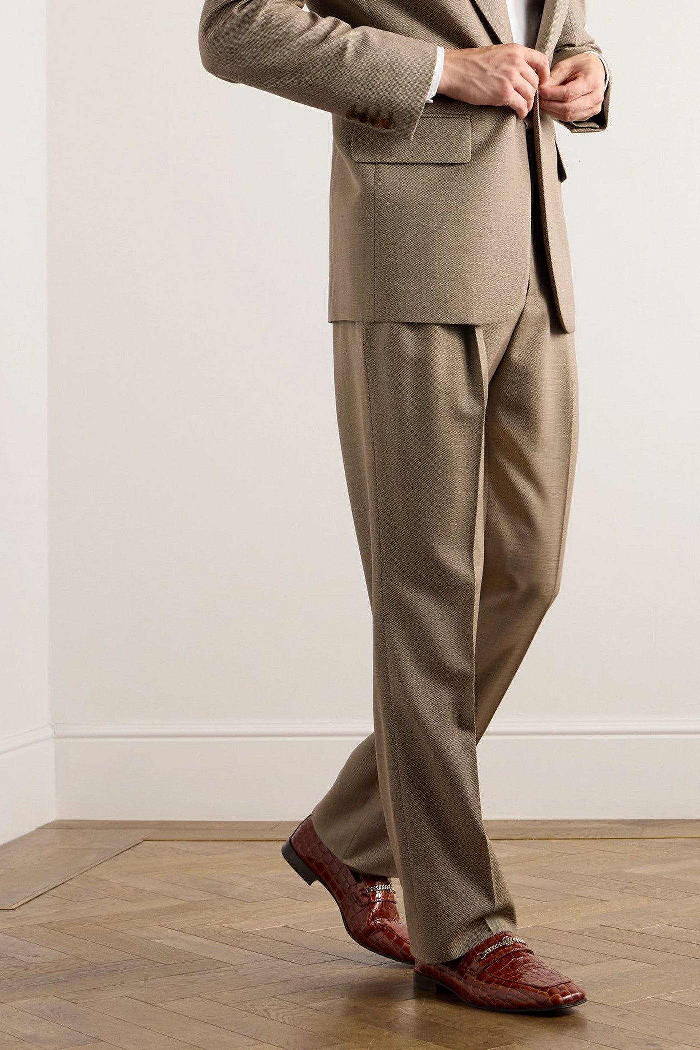 Christian Louboutin Embellished Croc-Effect Loafers Brown