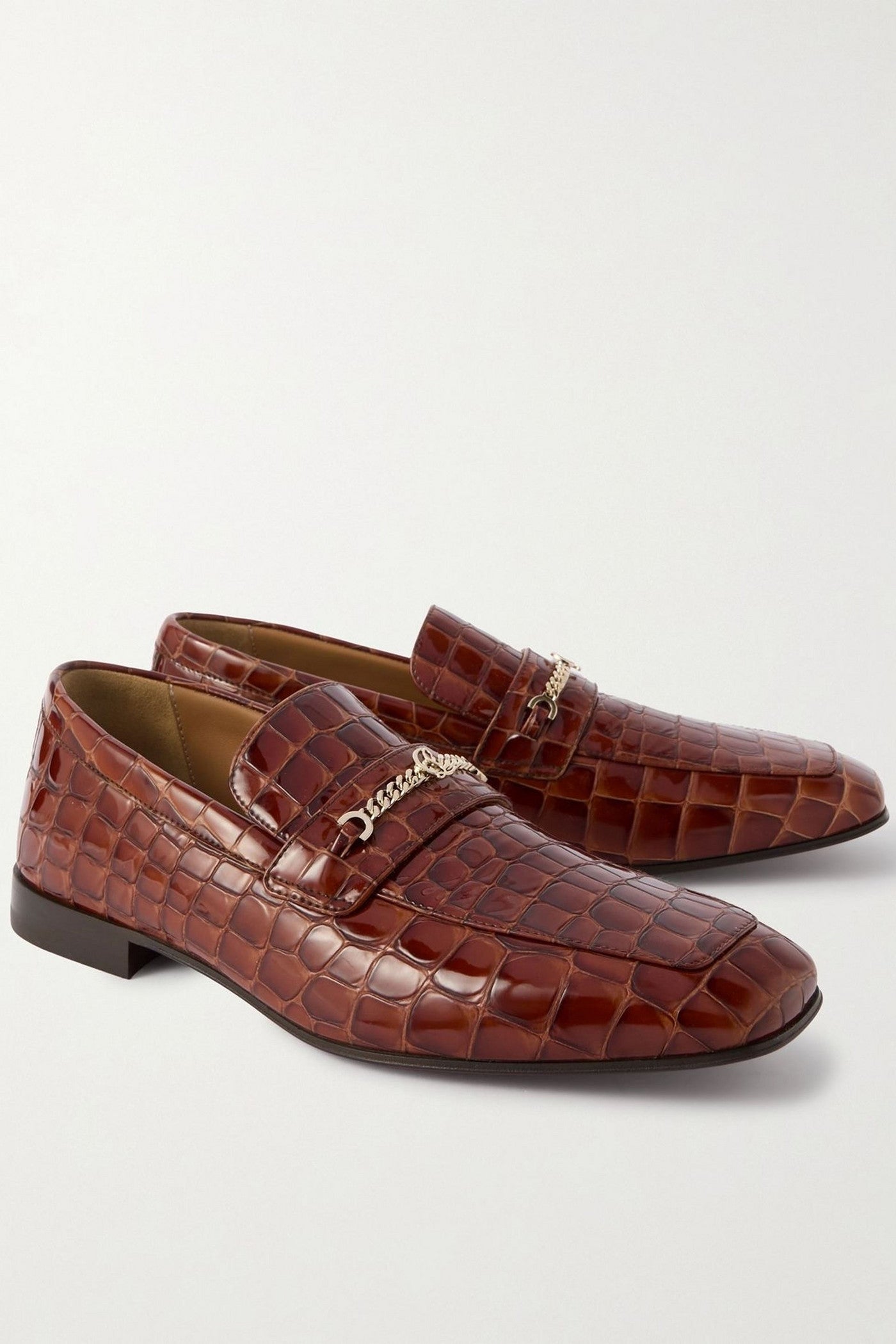 Christian Louboutin Embellished Croc-Effect Loafers Brown