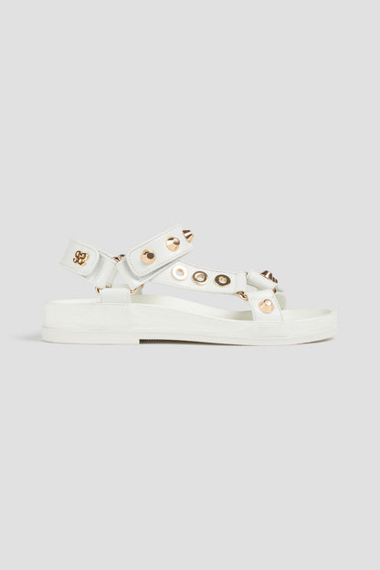 Sandro Embellished Leather Sandals Ecru Women's