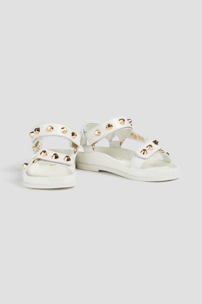 Sandro Embellished Leather Sandals Ecru Women's