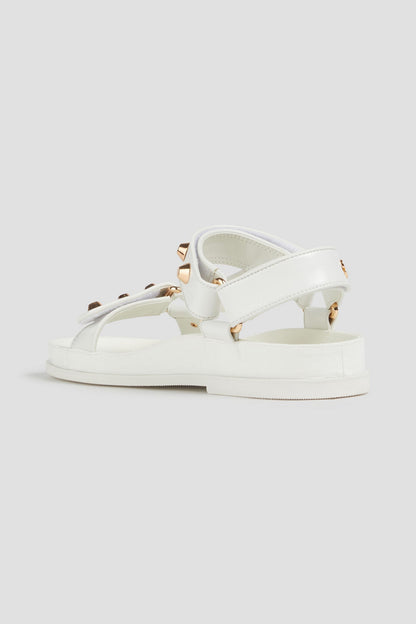 Sandro Embellished Leather Sandals Ecru Women's