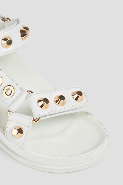 Sandro Embellished Leather Sandals Ecru Women's