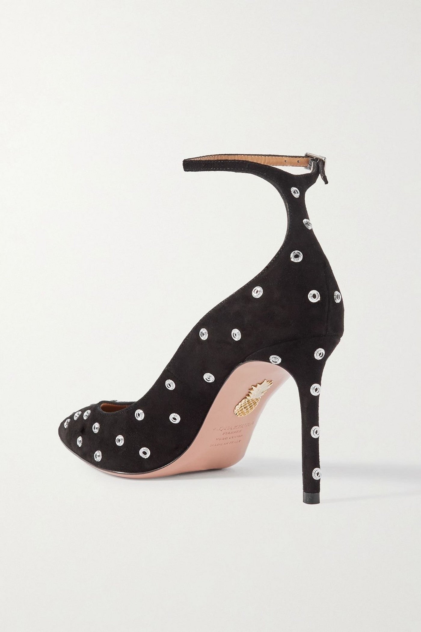 Aquazzura Love Affair 85 Embellished Suede Pumps Black Women's
