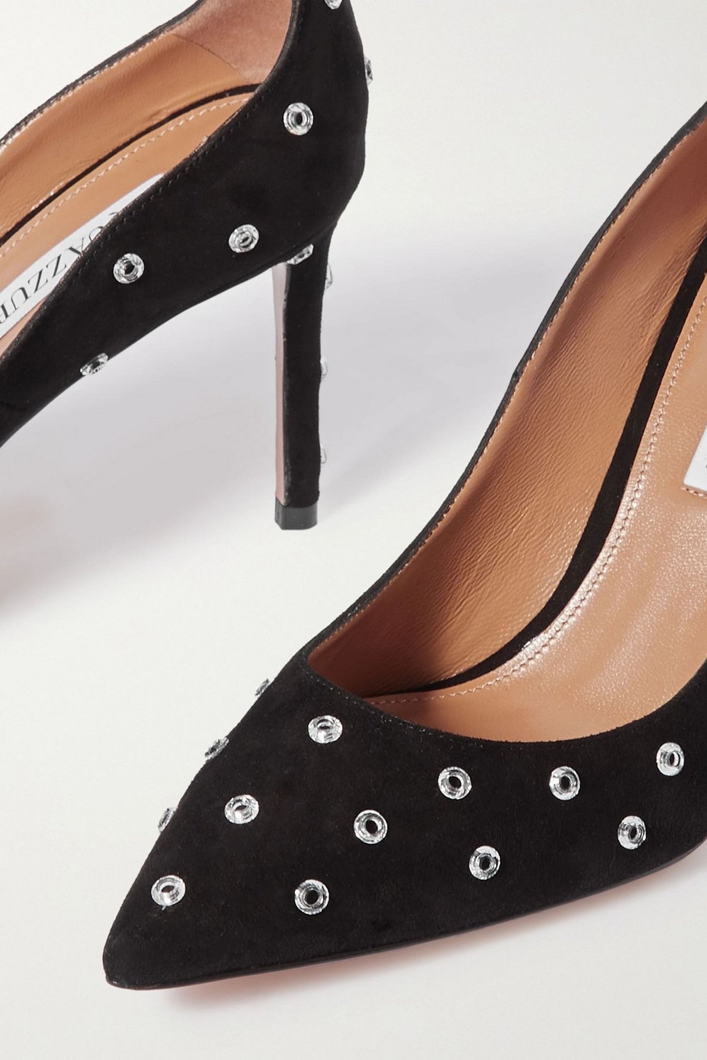 Aquazzura Love Affair 85 Embellished Suede Pumps Black Women's