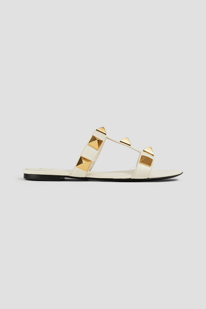 Valentino Garavani Roman Stud Leather Slides Ivory Women's