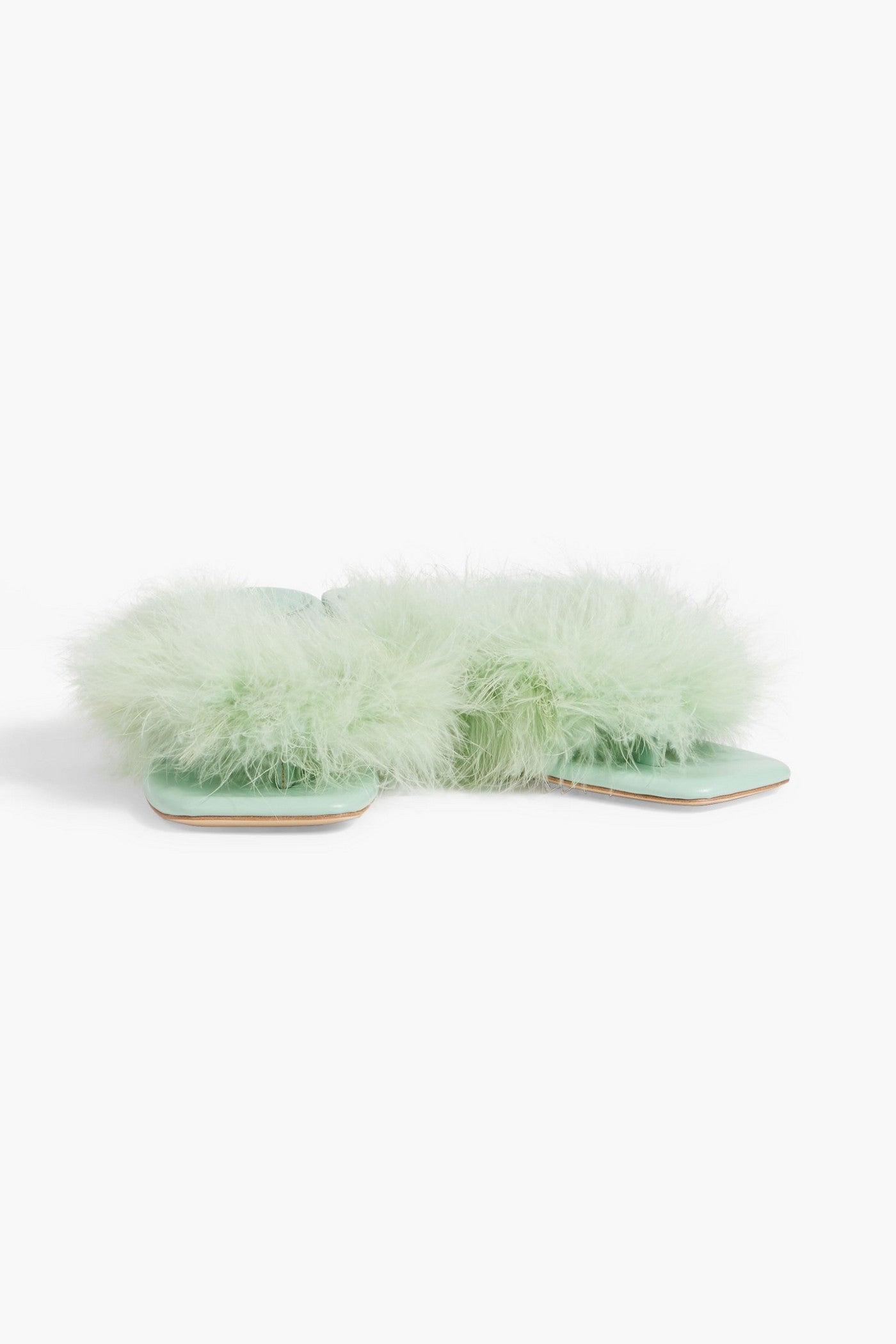 Sleeper Pom Feather-Embellished Leather Mules Mint Women's