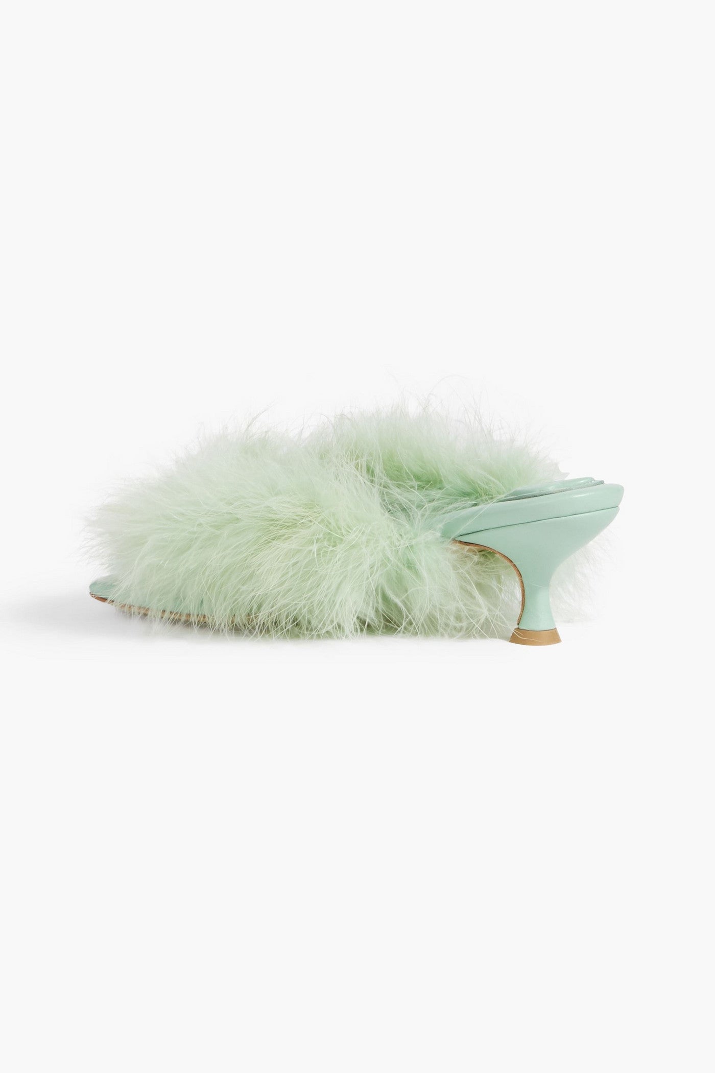 Sleeper Pom Feather-Embellished Leather Mules Mint Women's