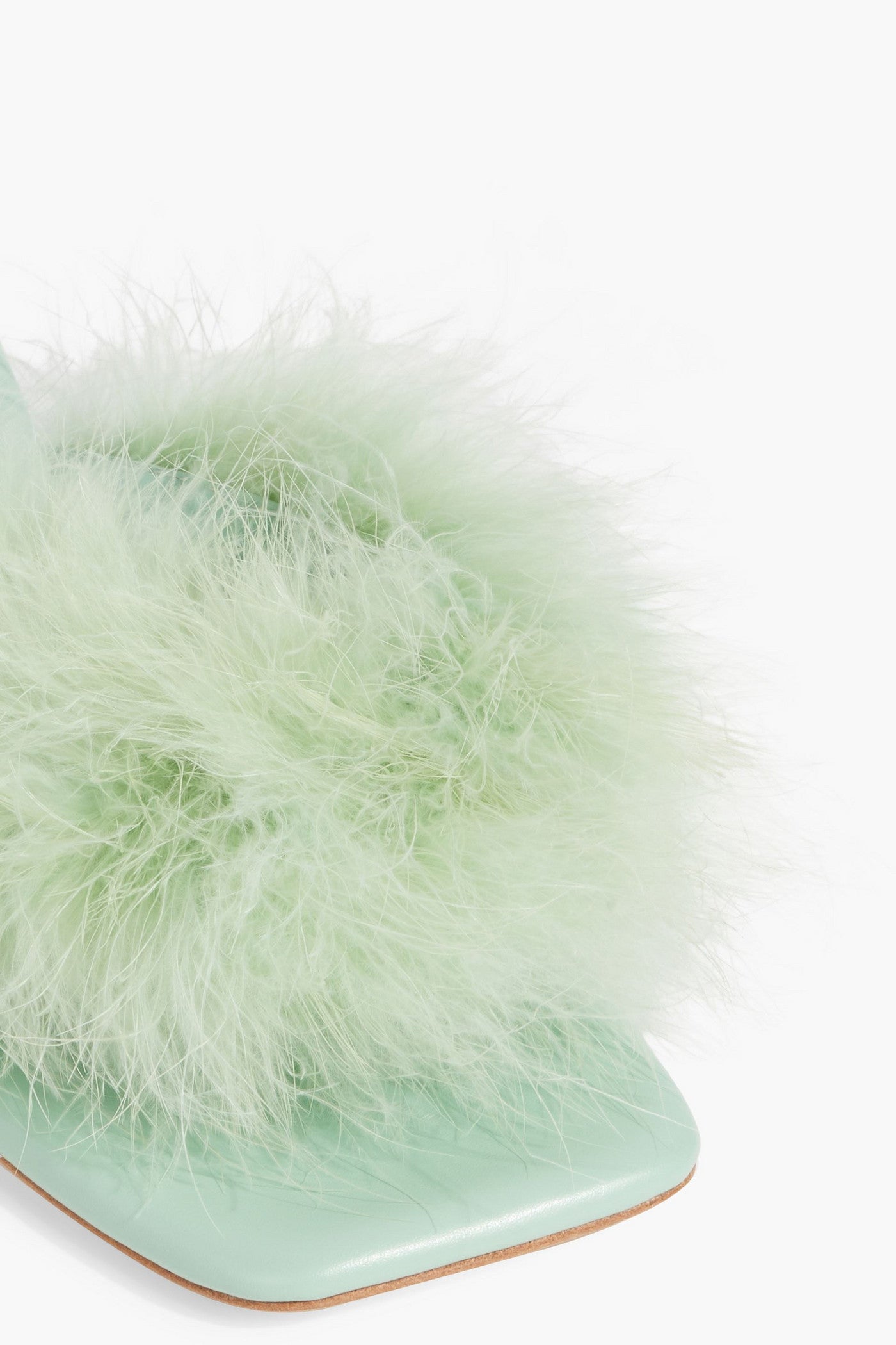 Sleeper Pom Feather-Embellished Leather Mules Mint Women's