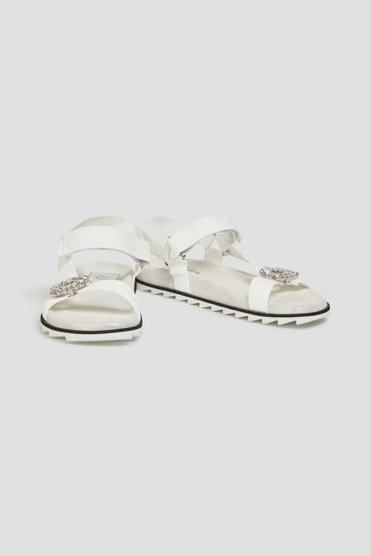 Roger Vivier Trekky Viv' Crystal-Embellished Grosgrain Sandals White Women's