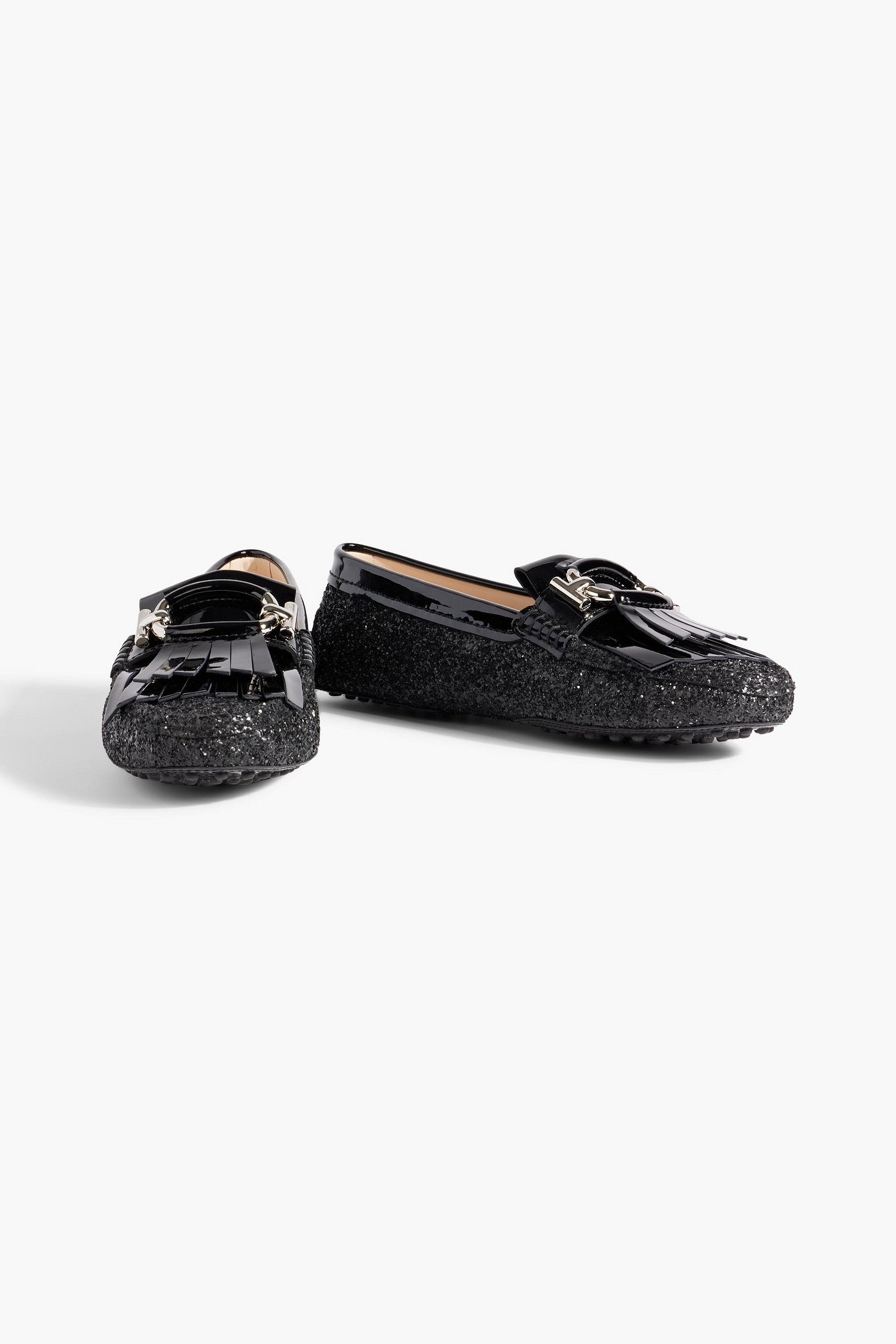 Tod's Gommino Glittered Patent-Leather Loafers Black Women's
