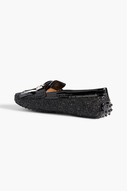 Tod's Gommino Glittered Patent-Leather Loafers Black Women's
