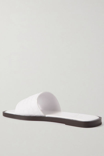 Christian Louboutin Cl Croc-Effect Patent-Leather Slides White Women's