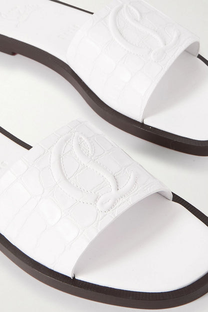 Christian Louboutin Cl Croc-Effect Patent-Leather Slides White Women's