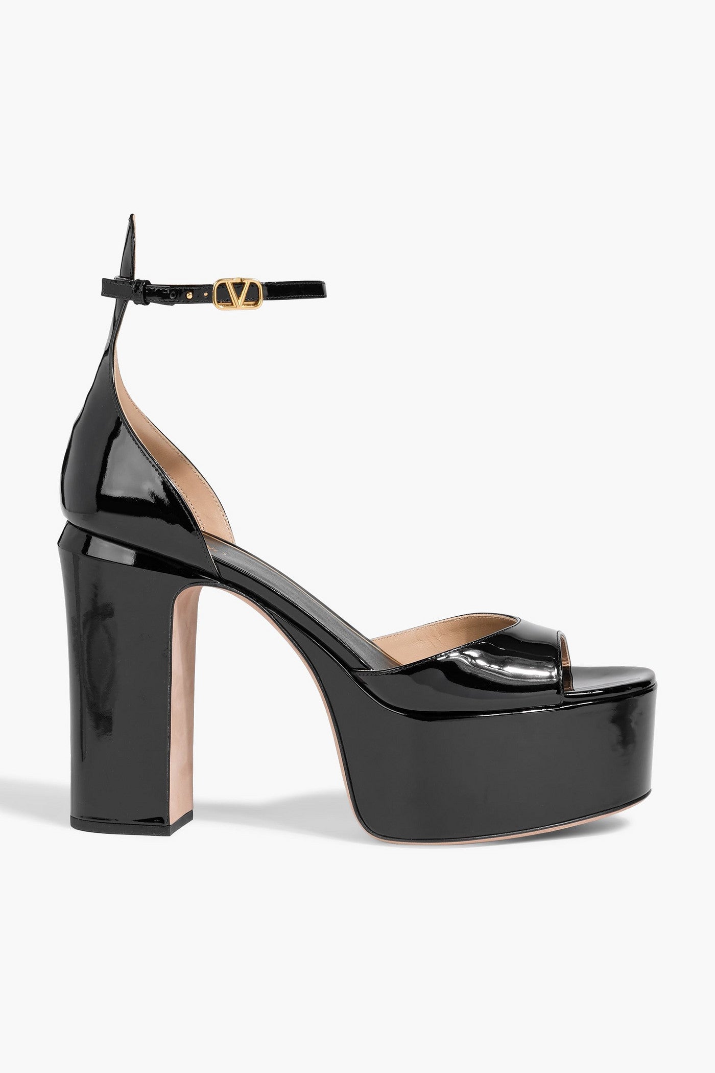 Valentino Garavani Tan-Go Patent-Leather Platform Sandals Black Women's