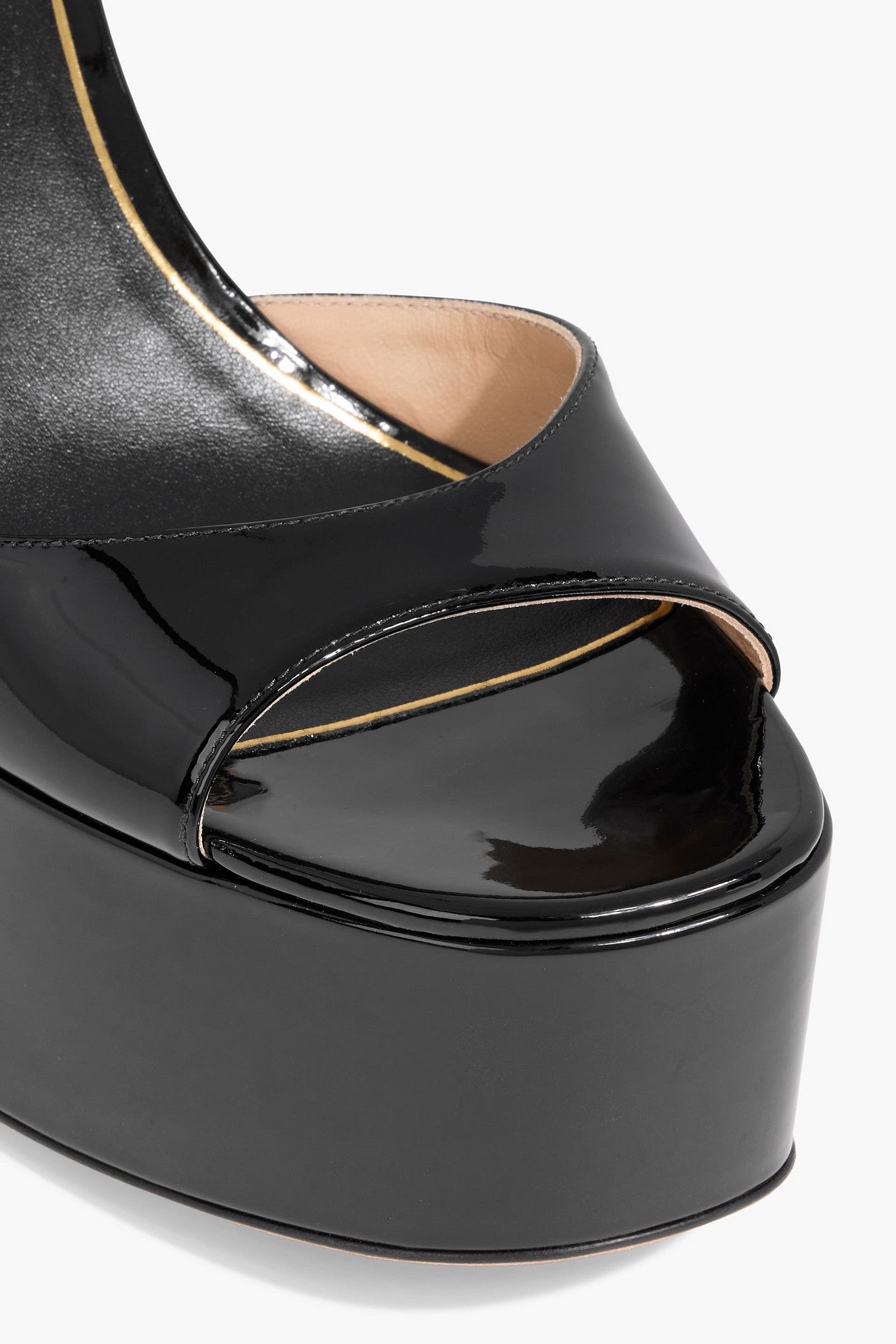 Valentino Garavani Tan-Go Patent-Leather Platform Sandals Black Women's