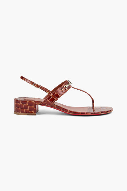 Christian Louboutin Mj Embellished Croc-Effect Patent-Leather Sandals Brown Women's