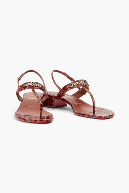 Christian Louboutin Mj Embellished Croc-Effect Patent-Leather Sandals Brown Women's