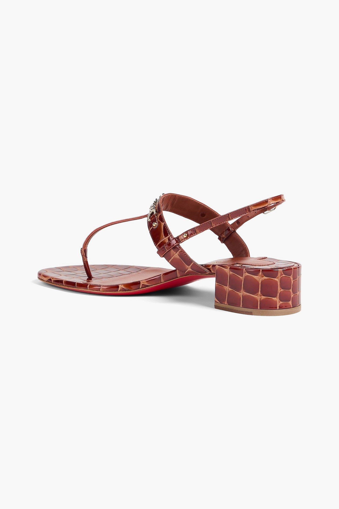 Christian Louboutin Mj Embellished Croc-Effect Patent-Leather Sandals Brown Women's