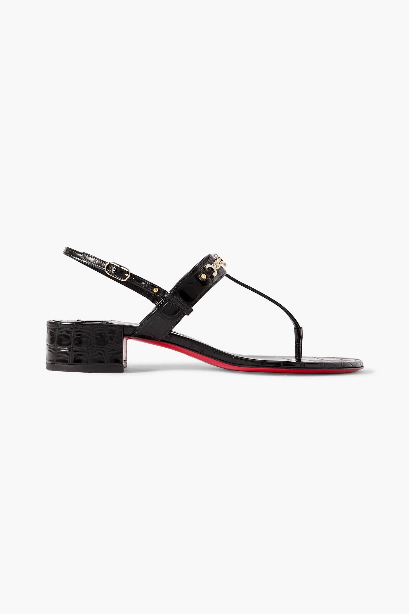 Christian Louboutin Mj Embellished Croc-Effect Patent-Leather Sandals Black Women's
