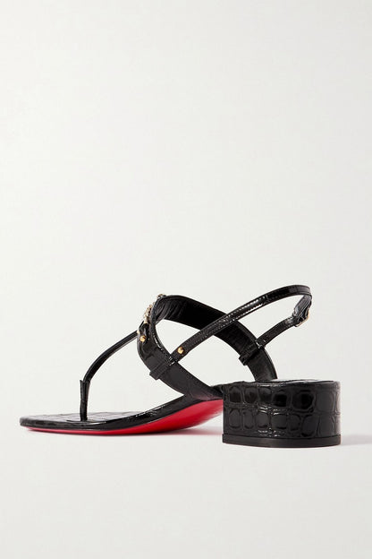 Christian Louboutin Mj Embellished Croc-Effect Patent-Leather Sandals Black Women's