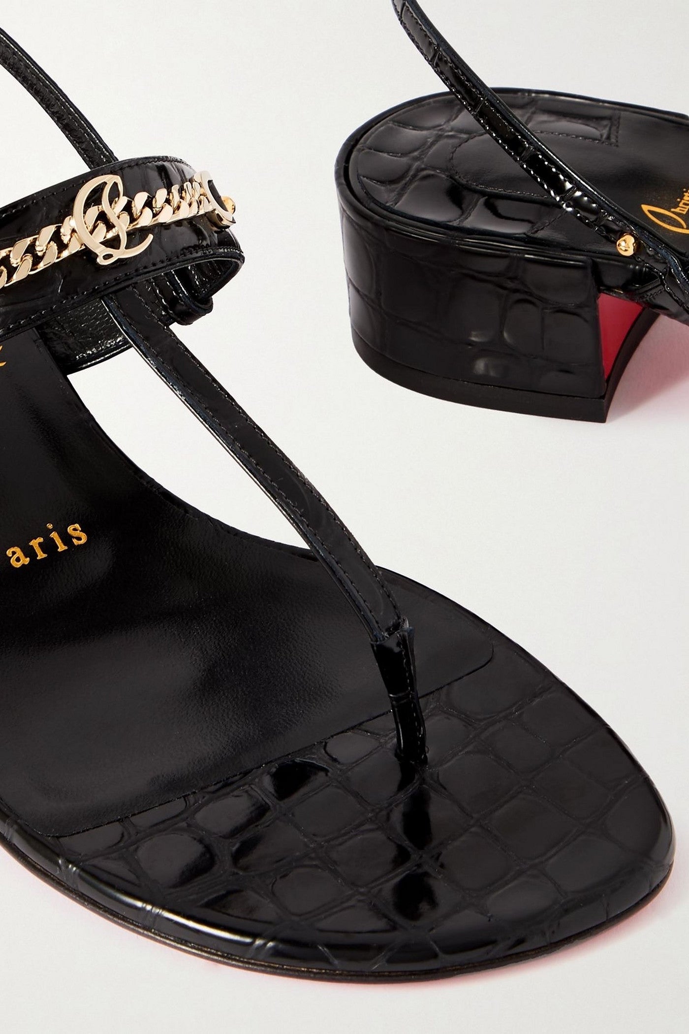 Christian Louboutin Mj Embellished Croc-Effect Patent-Leather Sandals Black Women's