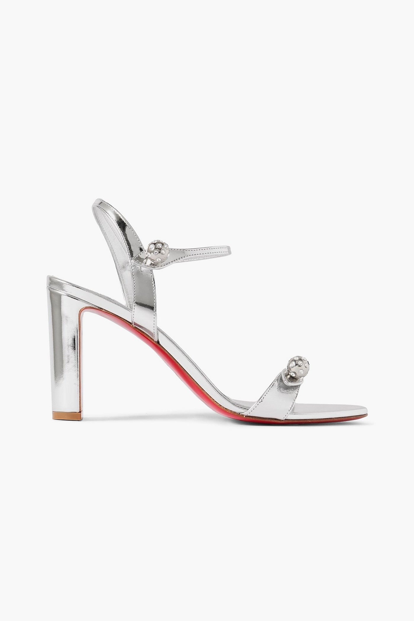 Christian Louboutin Atmospheria 85 Crystal-Embellished Metallic Leather Sandals Silver Women's